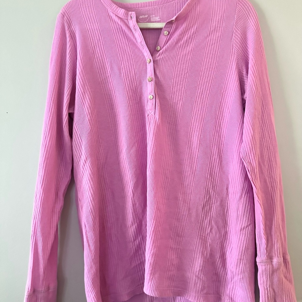 Aerie pink henley long sleeve top
